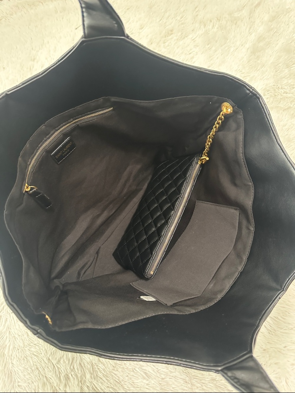 Saint Laurent Black Quilted Leather Tote with Gold YSL Logo - Picture 3 of 3